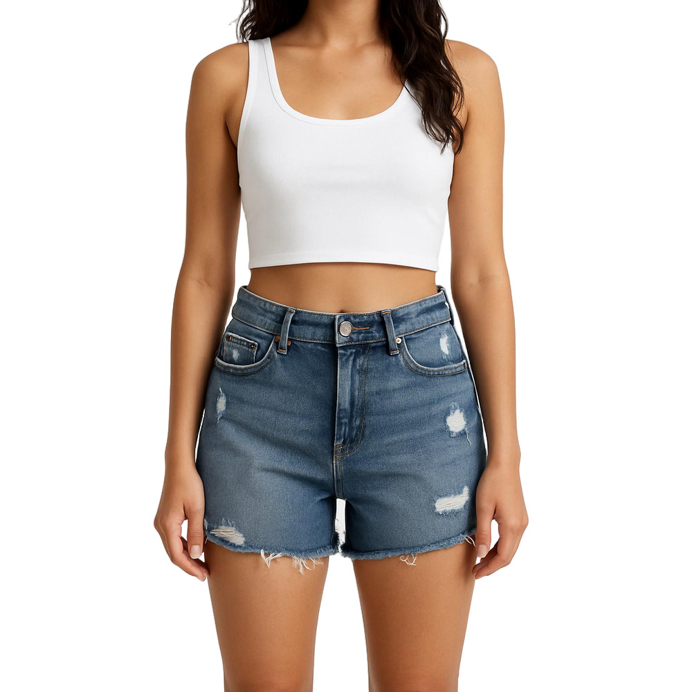 Levi's Blue Distressed Mid Rise Jean Shorts